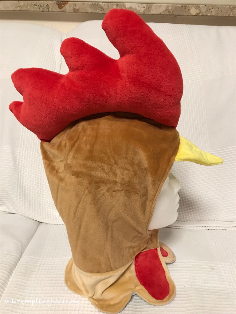 Kostüm Hahn Kapuzenhaube mit Hahnenkamm und Schnabel Seitenansicht