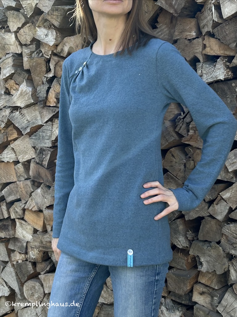 Damenpullover Agathe Vorderansicht Strickstoff Bene Rauchblau