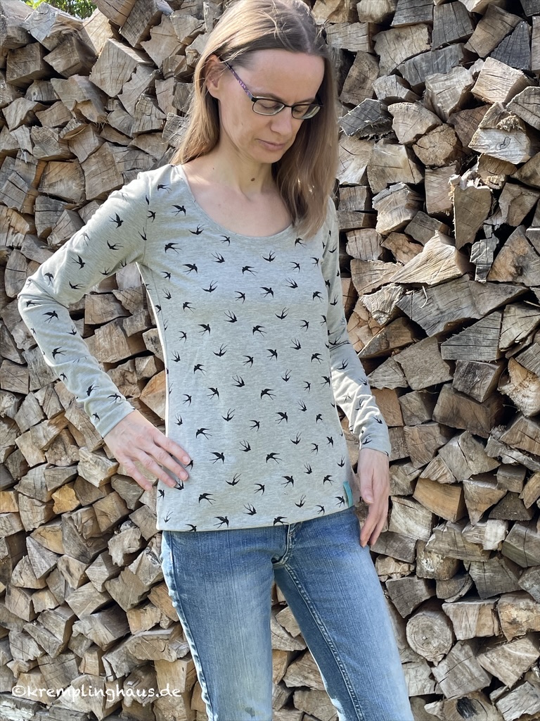 Shirt Liv mit langen Ärmeln Grau mit schwarzen Schwalben