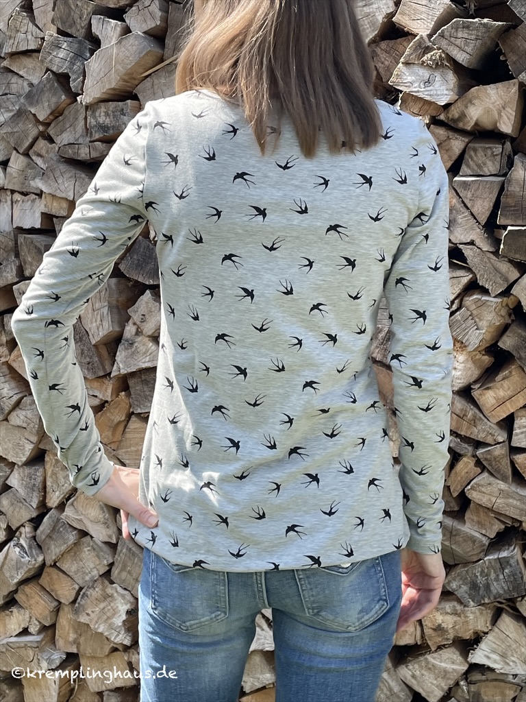 Shirt Liv mit langen Ärmeln Grau mit schwarzen Schwalben Rückansicht